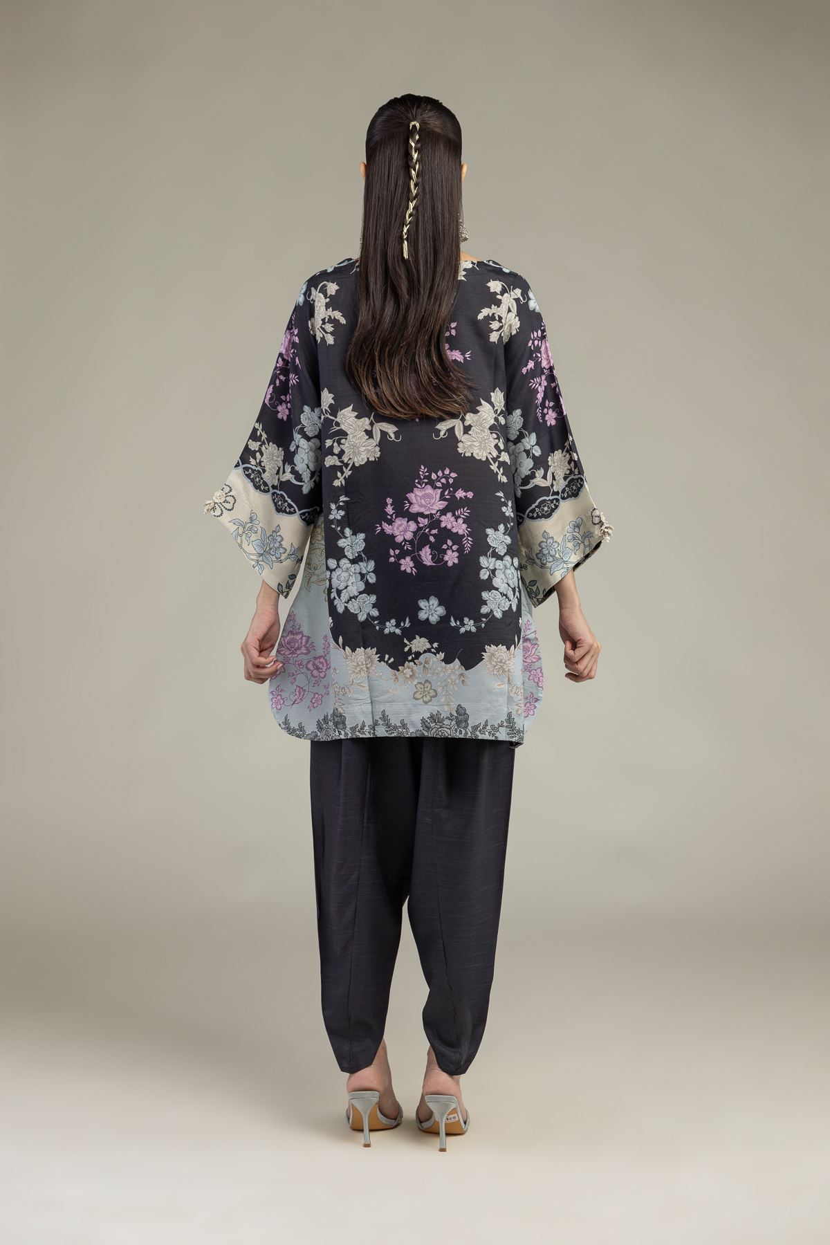 Embroidered Raw Silk Short Black Kurta - 1-26-225-A-C1-VG