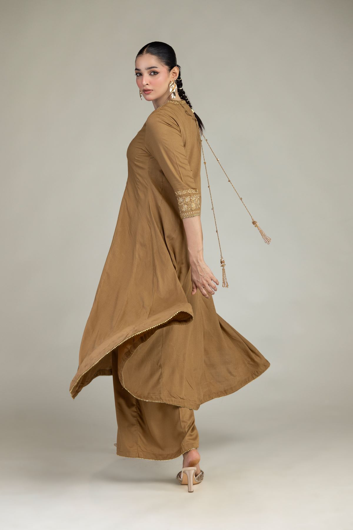 Embroidered Raw Silk V-Neck Silk Kurta - 2-26-203-A-F1-VG