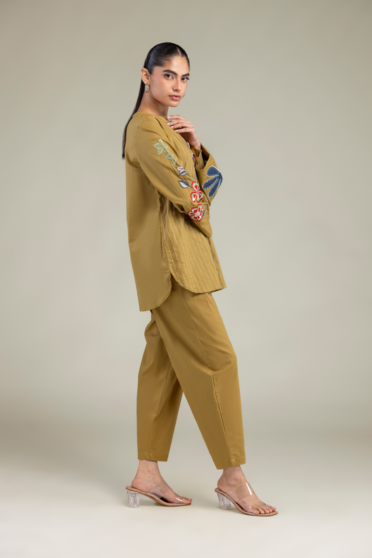 Dyed Cambric Solid Mustard Trousers - 1-26-102-A-F-VG