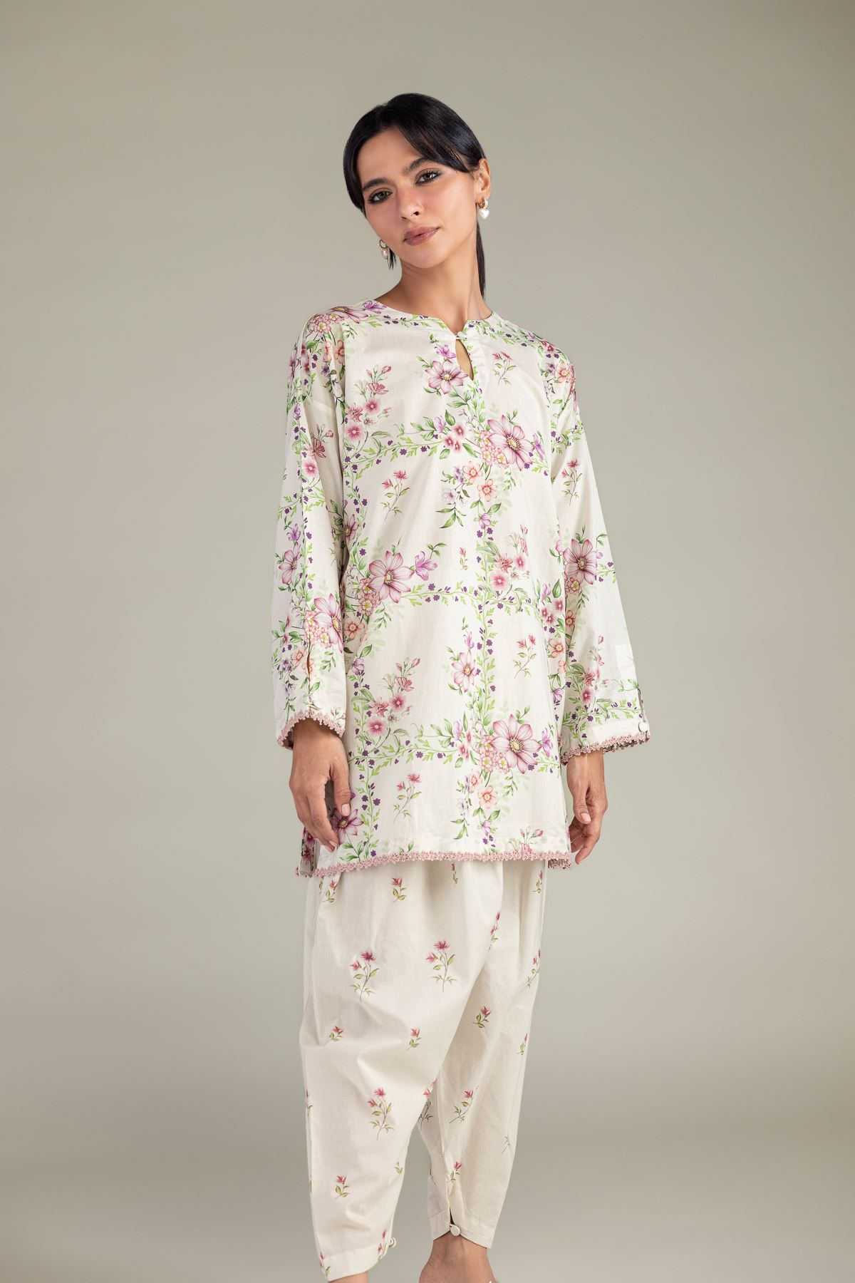 Printed Cambric Floral Short Kurta - 12-26-301-A-E1-VG