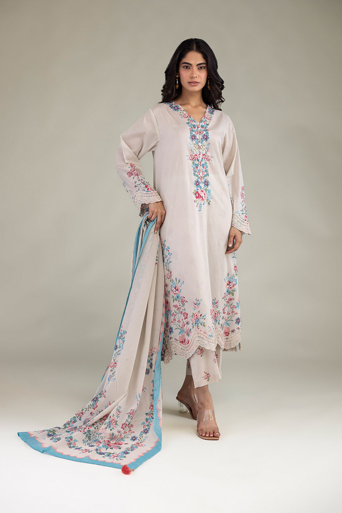 Embroidered Lawn Fabrics 3 Piece - T-A33-26-207FD1-VG