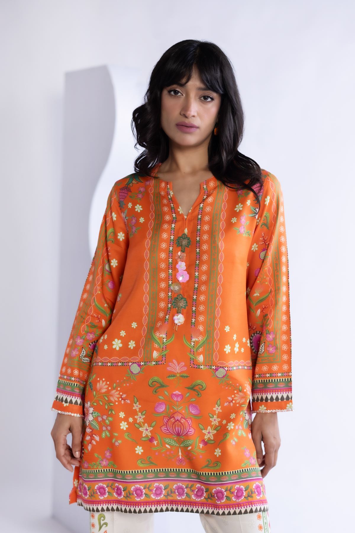 Printed Thai Silk Kurta - ST25086A-VG