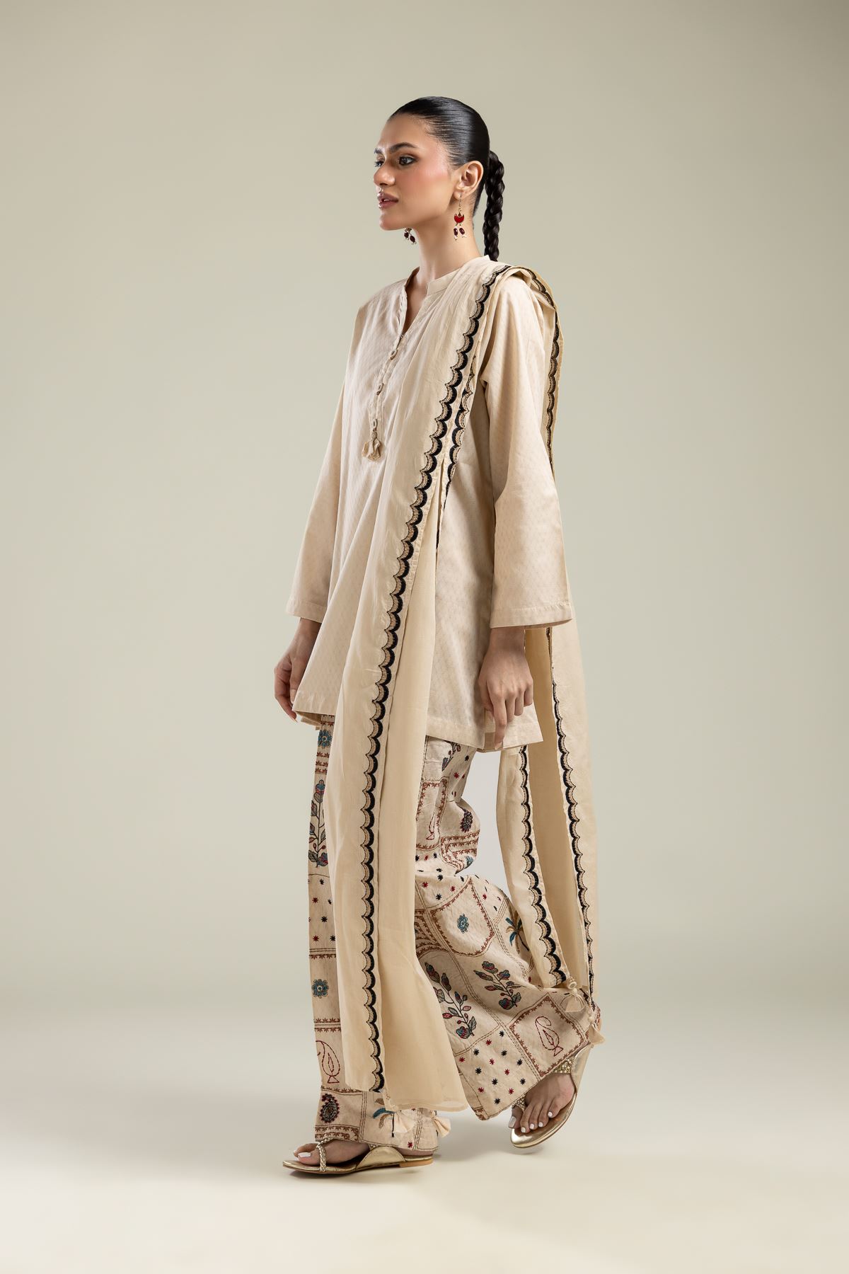 Embroidered Lawn Beige Lawn Dupatta - 1-26-134-A-E-VG