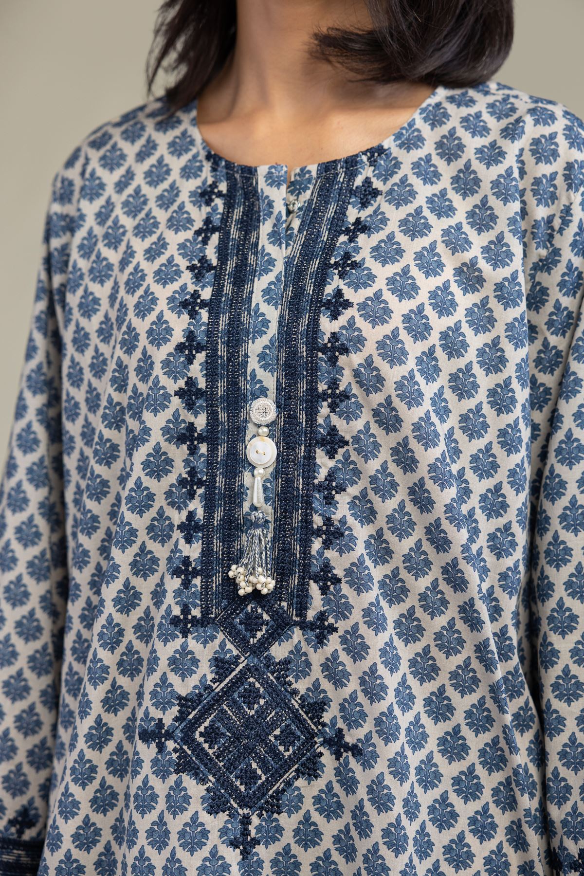 Embroidered Cambric Blue Cambric Kurta - T-A22-26-208FC2-VG