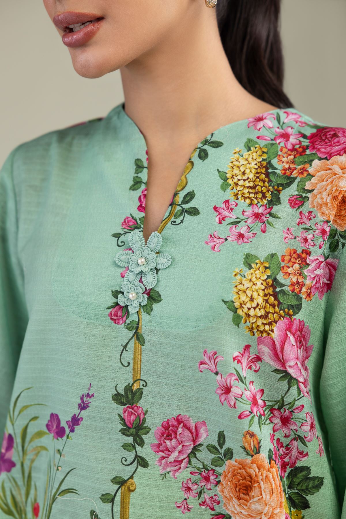 Printed Cotton Dobby Mint Dobby Kurta - 1-26-220-B-E1-VG