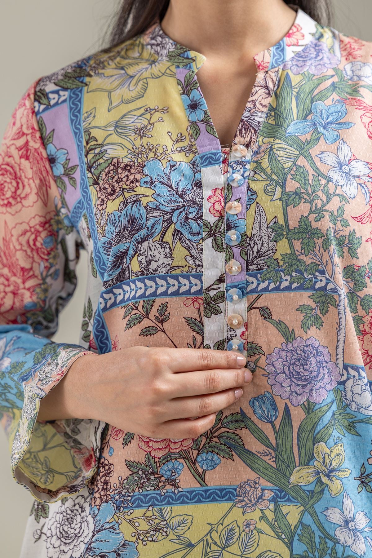 Embroidered Cotton Dobby Button-Down Cotton Kurta - 1-26-118-A-C-VG