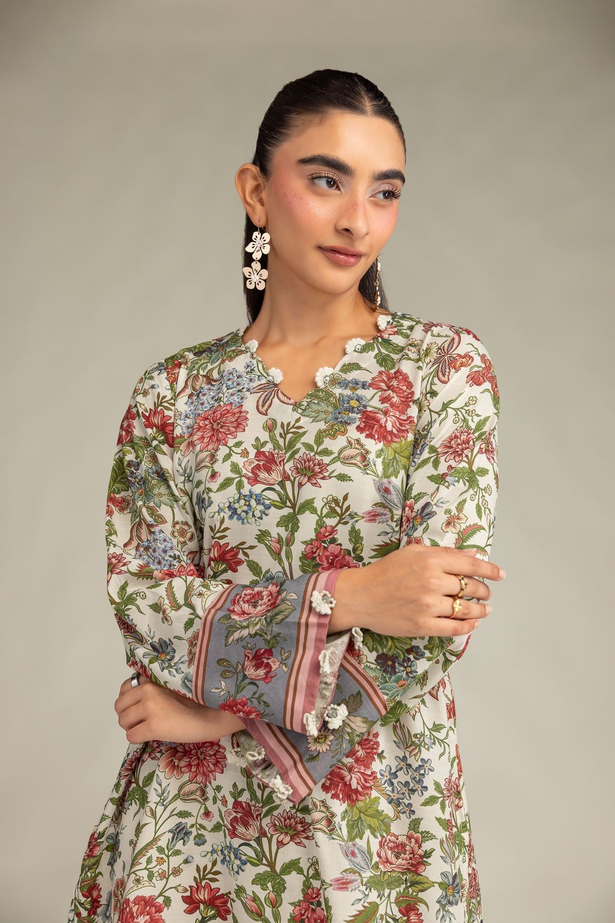 Printed Raw Silk Floral Short Kurta - 8-26-303-A-C1-VG
