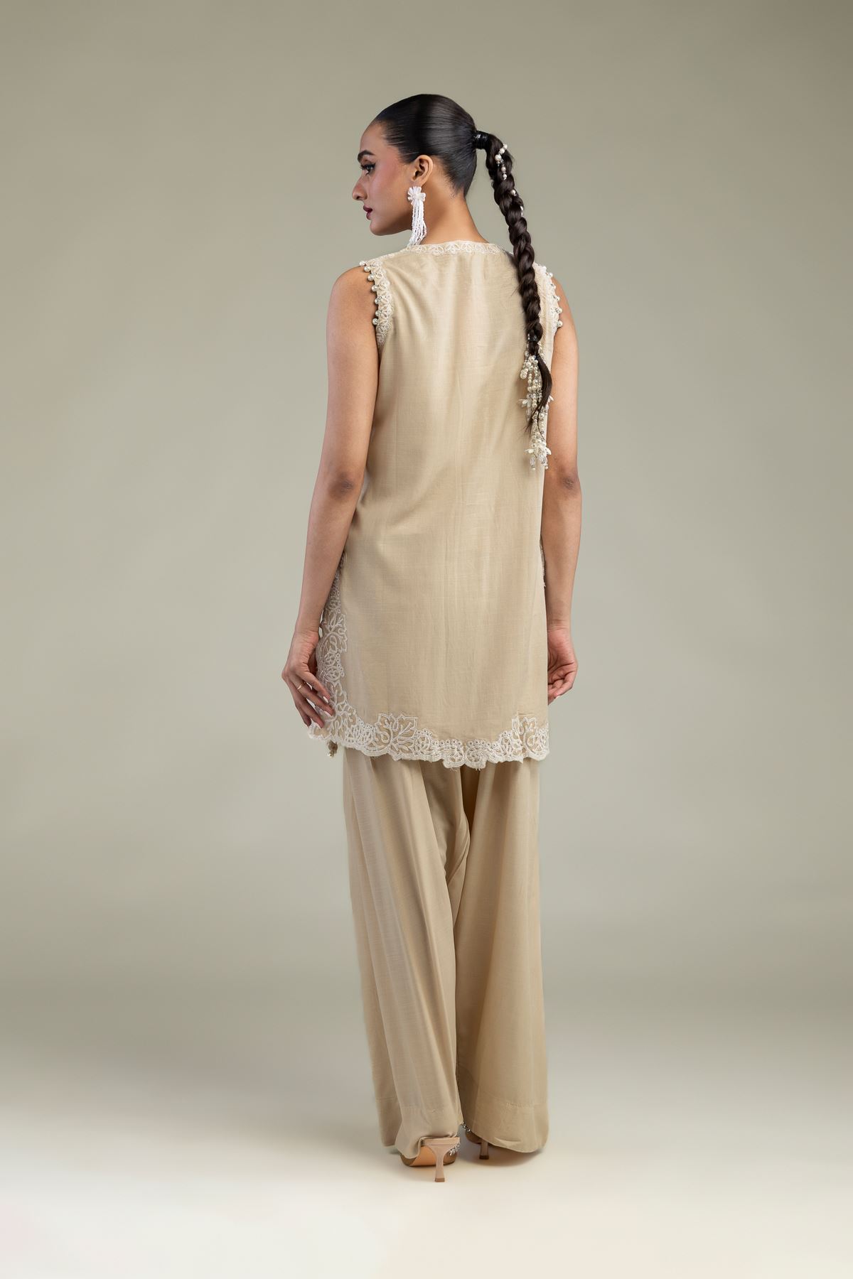 Embroidered Raw Silk Beige Sleeveless Kurta - 2-26-304-C-G1-VG