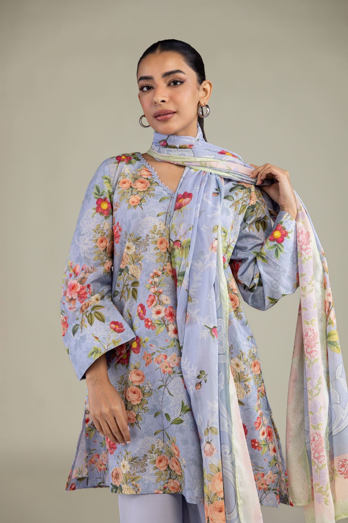 Printed Lawn Floral Lawn Dupatta - 1-26-102-A-F-VG