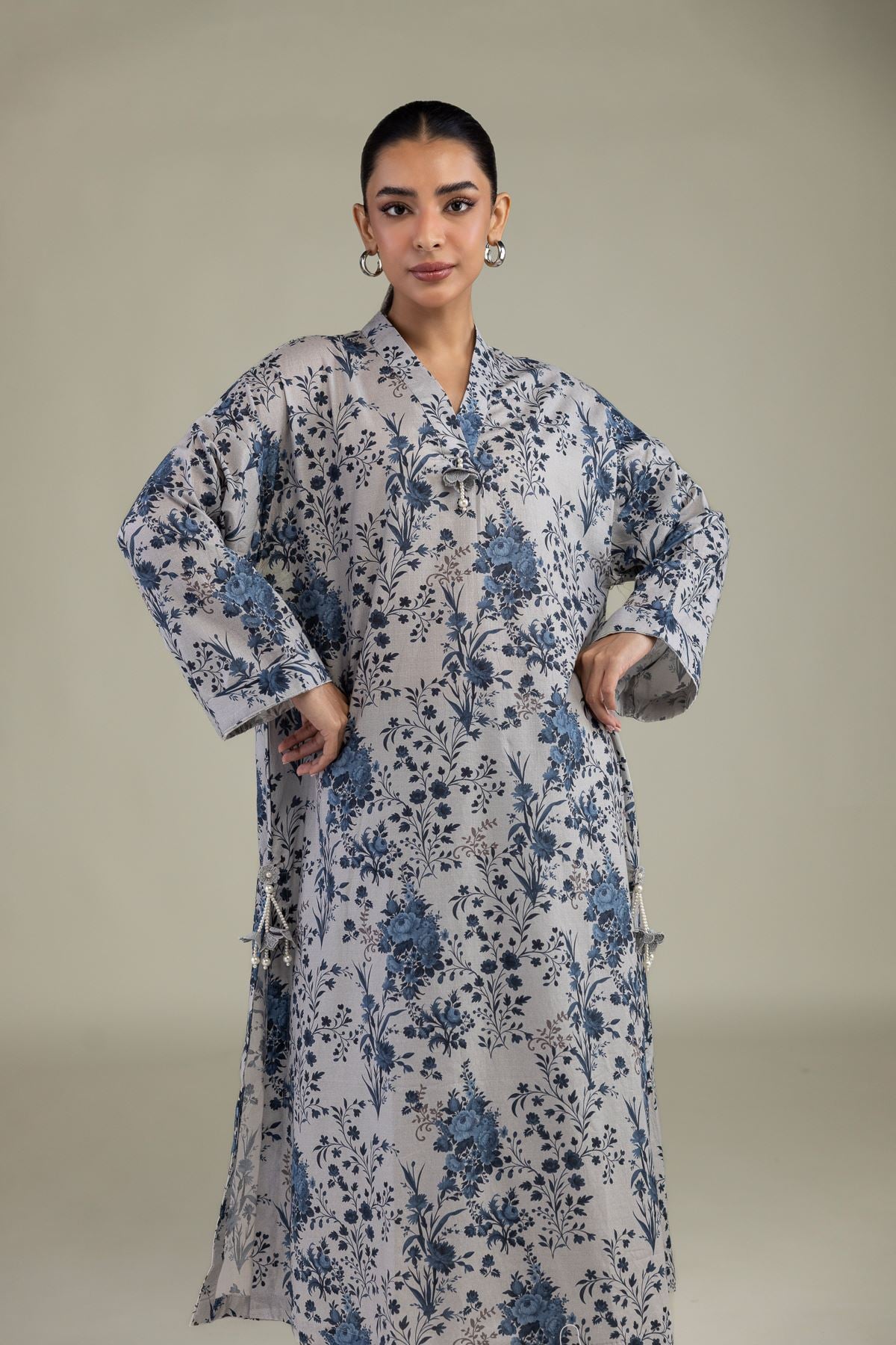 Printed Cotton Dobby Floral Longline Kurta - 1-26-244-A-D1-VG