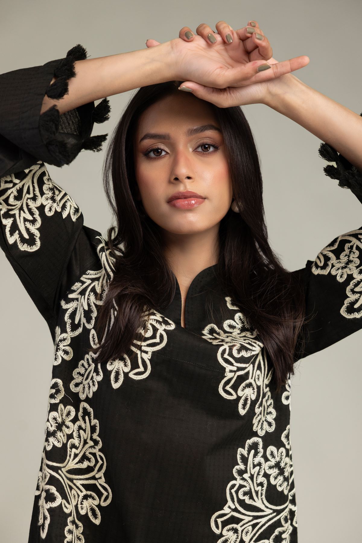 Embroidered Cotton Dobby Black Cotton Kurta - 2-26-210-A-C1-VG