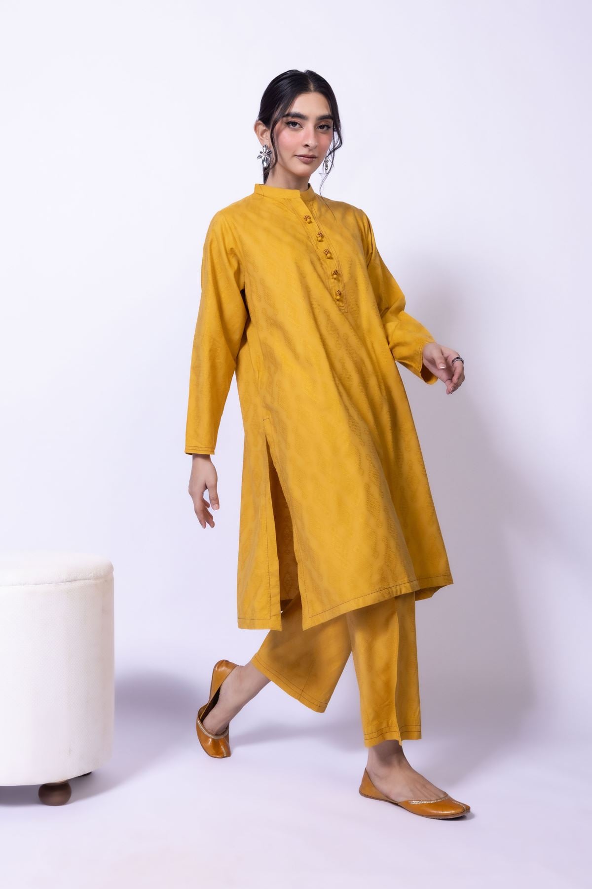 Dyed Jacquard Kurta - 25-W02iB-02TA-VG