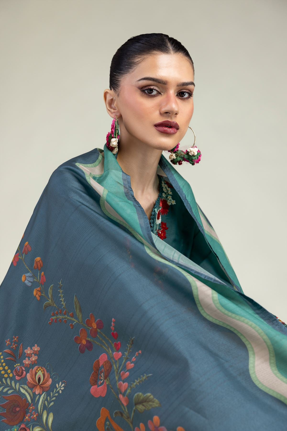 Embroidered Polyester Silk Floral Silk Dupatta - 1-26-203-A-G1-VG