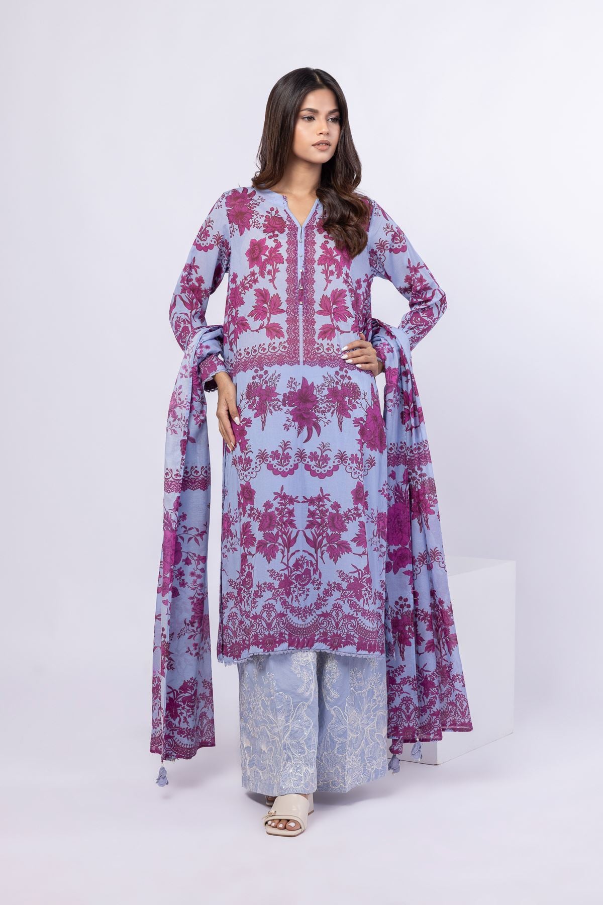 Printed Swiss Voile Kurta - 25-09-11W3-02SA-VG