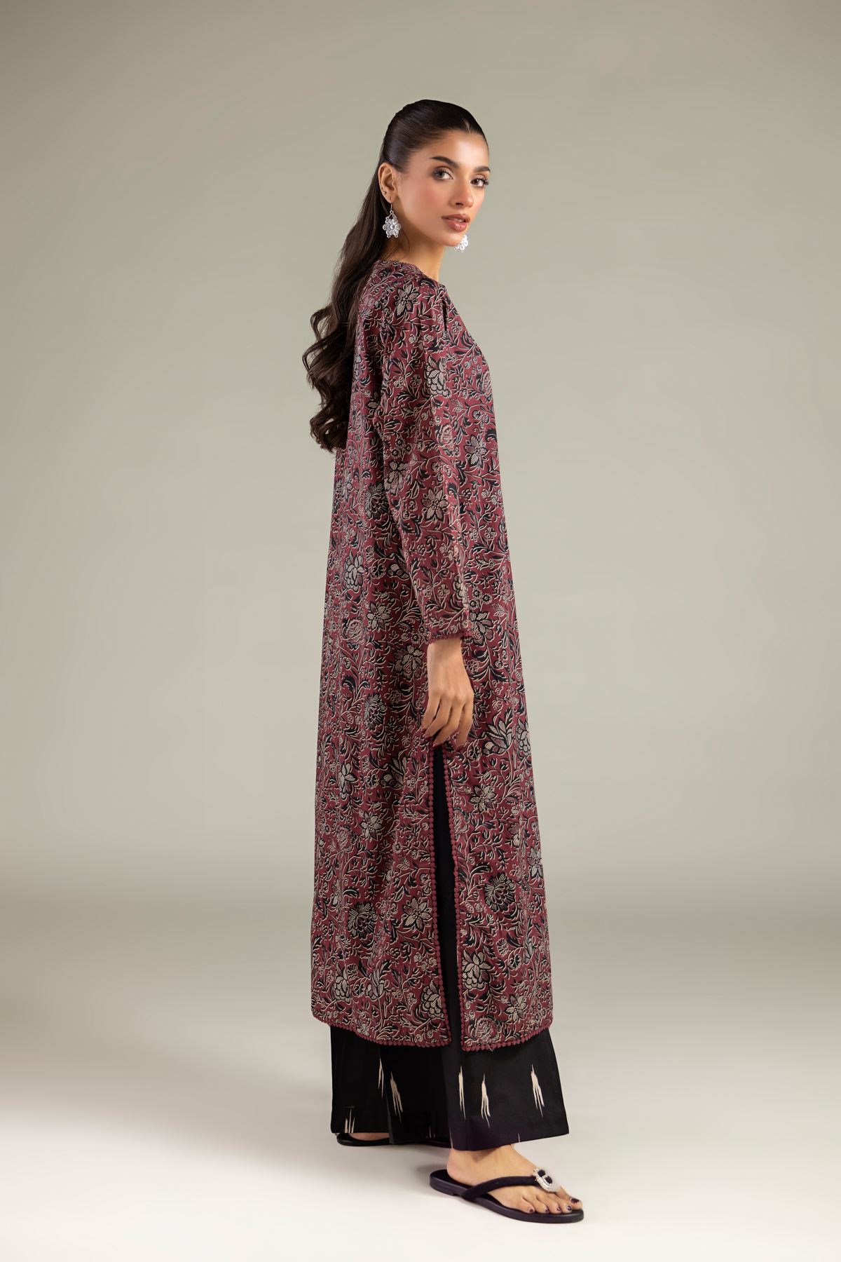Printed Cambric Floral Longline Kurta - 2-26-103-A-C-VG