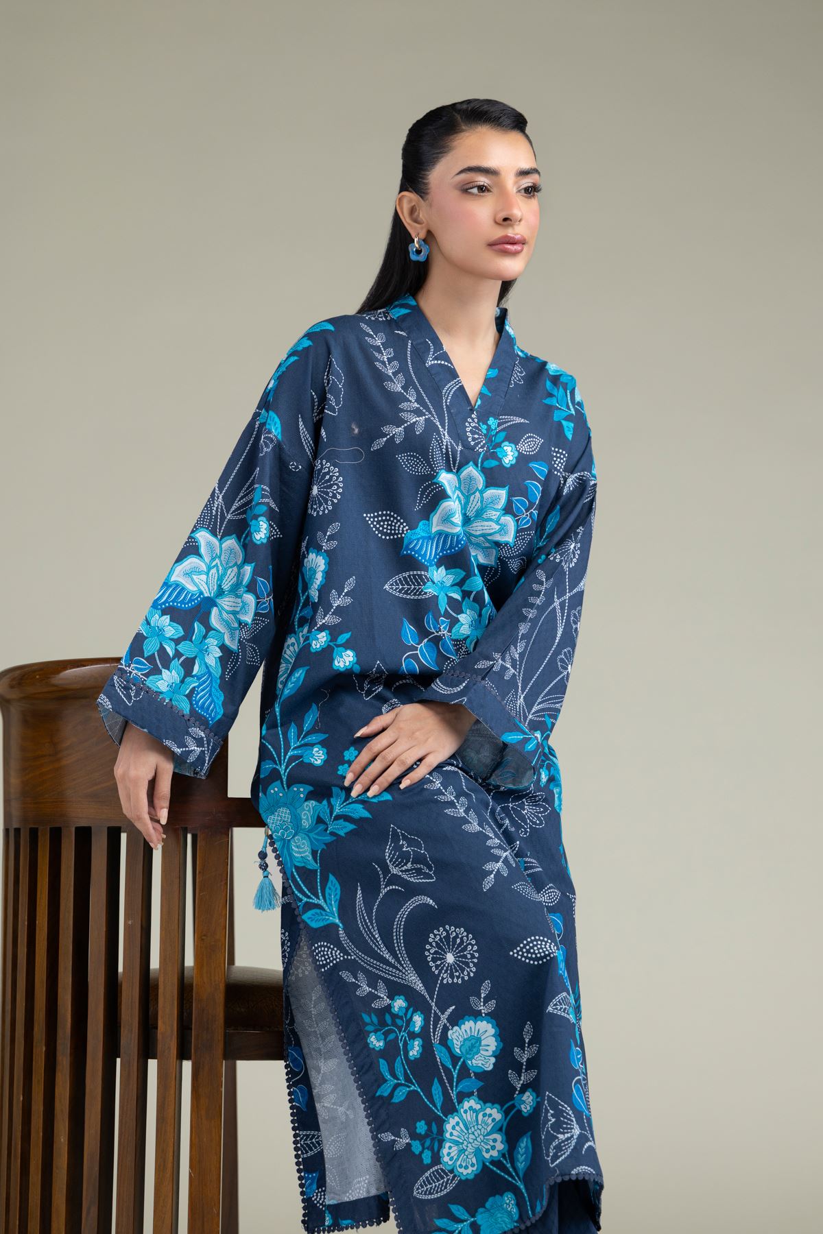 Printed Cotton Dobby Floral Longline Kurta - 1-26-247-A-J1-VG