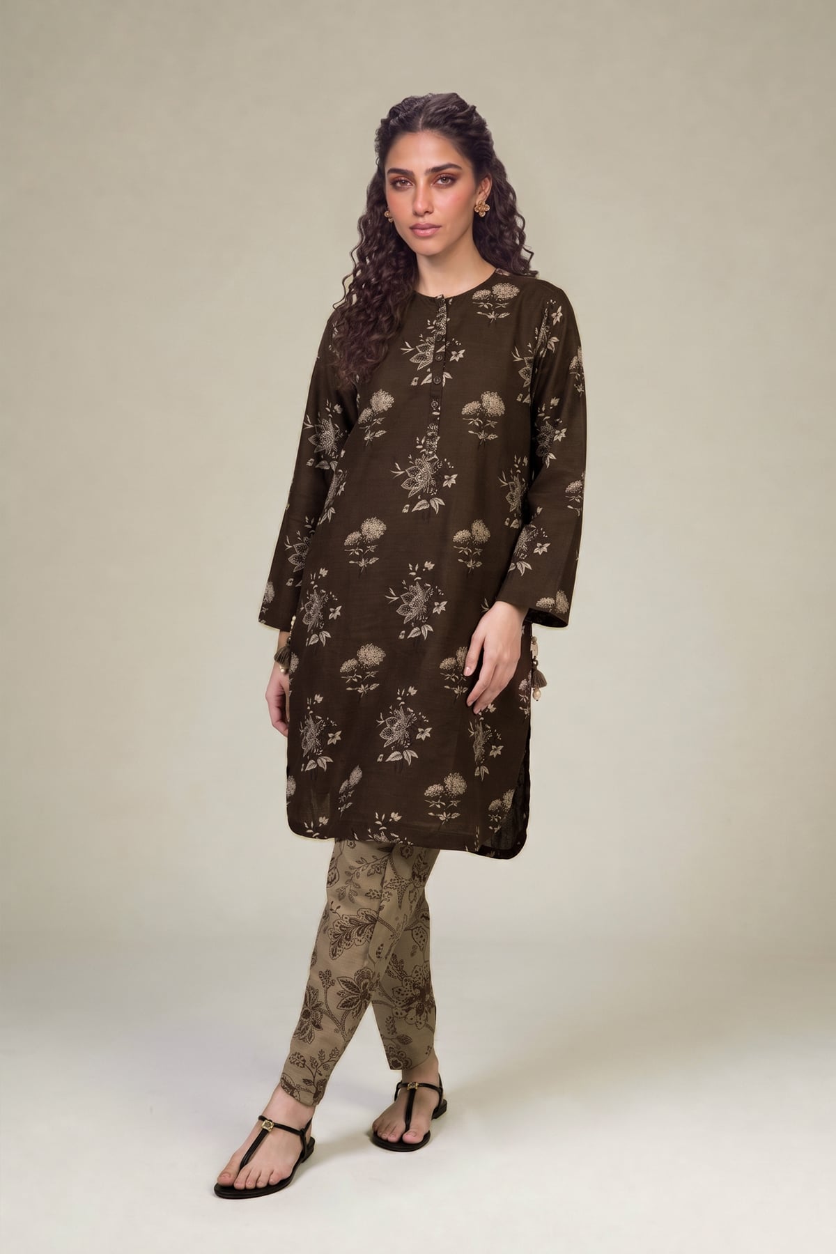 Printed Light Khaddar Beige Printed Shalwar - 1-26-415-A-F2-VG