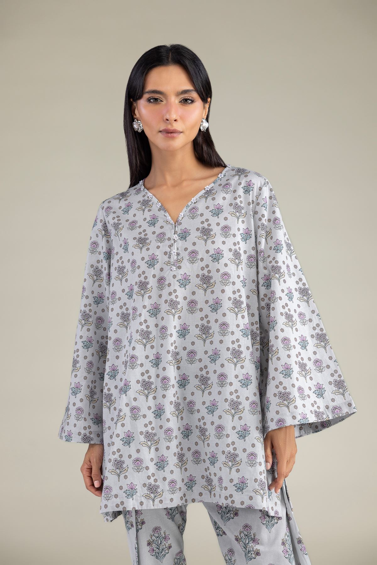 Printed Cambric Floral Cambric Kurta - 12-26-301-B-D1-VG