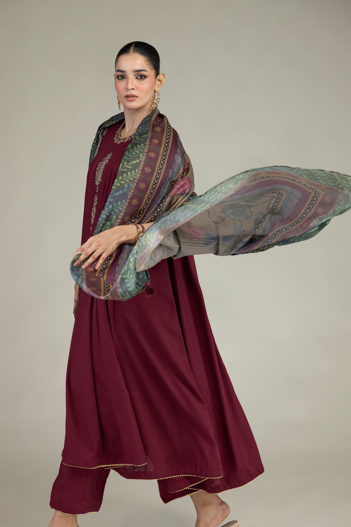 Printed Polyester Silk Silk Floral Dupatta - 2-26-203-A-E1-VG