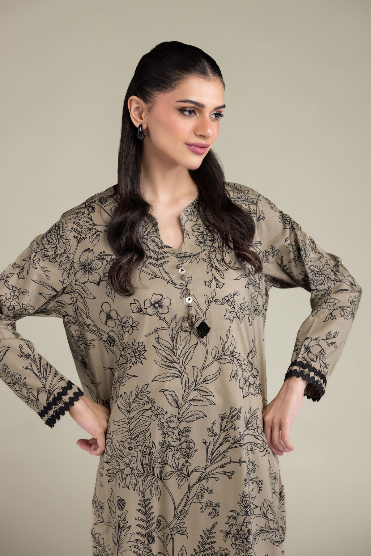 Printed Cotton Viscose Long Cotton Kurta - 1-26-206-A-B1-VG
