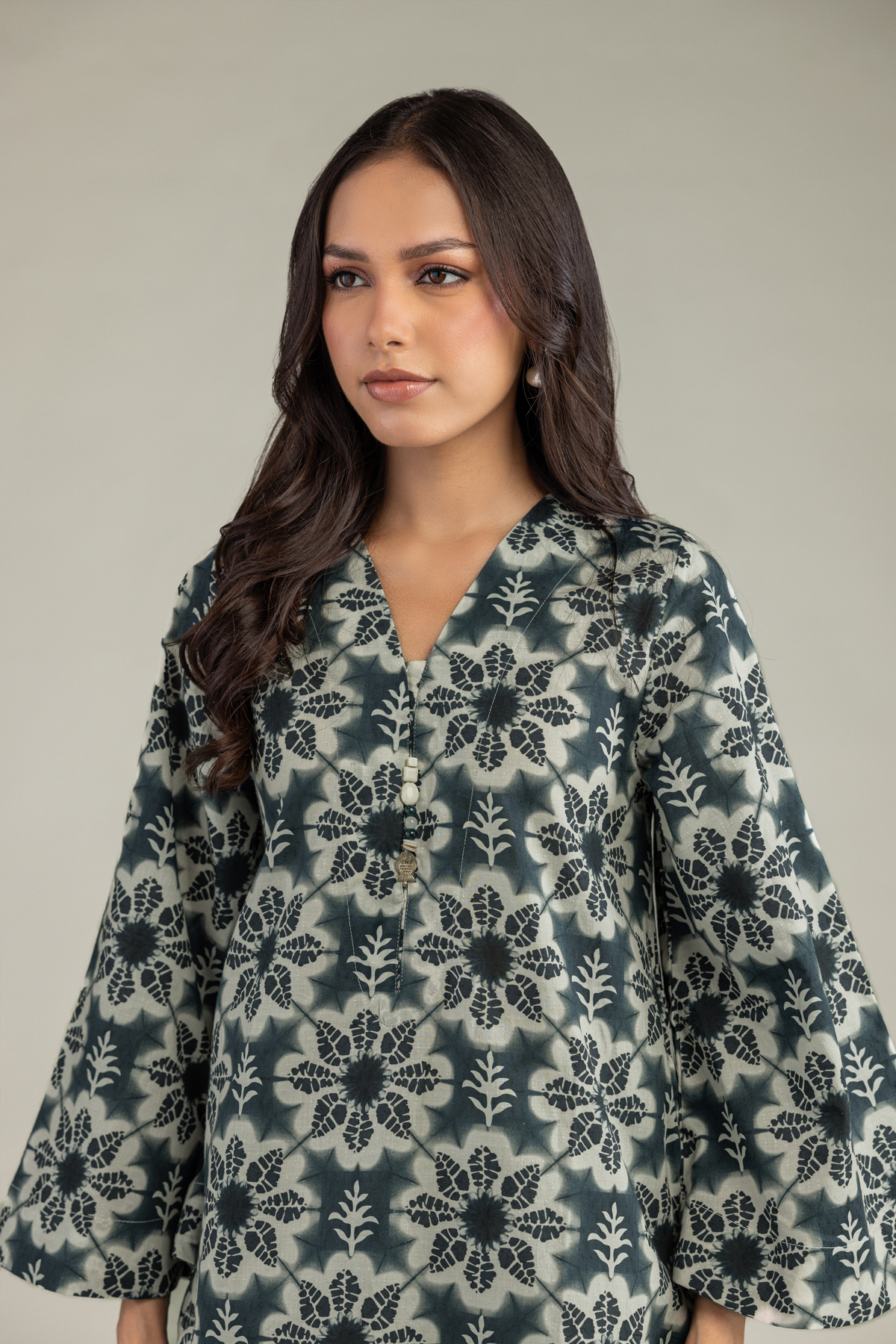 Printed Cotton Dobby Floral Longline Kurta - 1-26-102-A-F-VG
