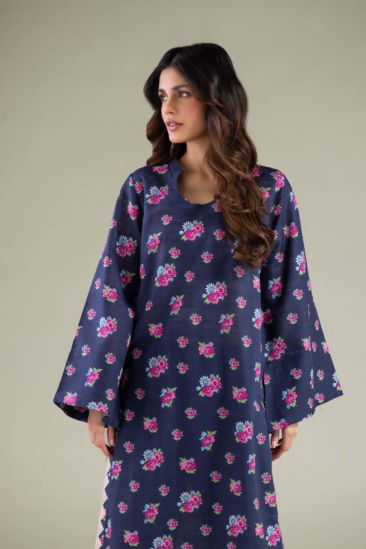Embroidered Textured Cotton Floral Longline Kurta - 1-26-130-A-B-VG