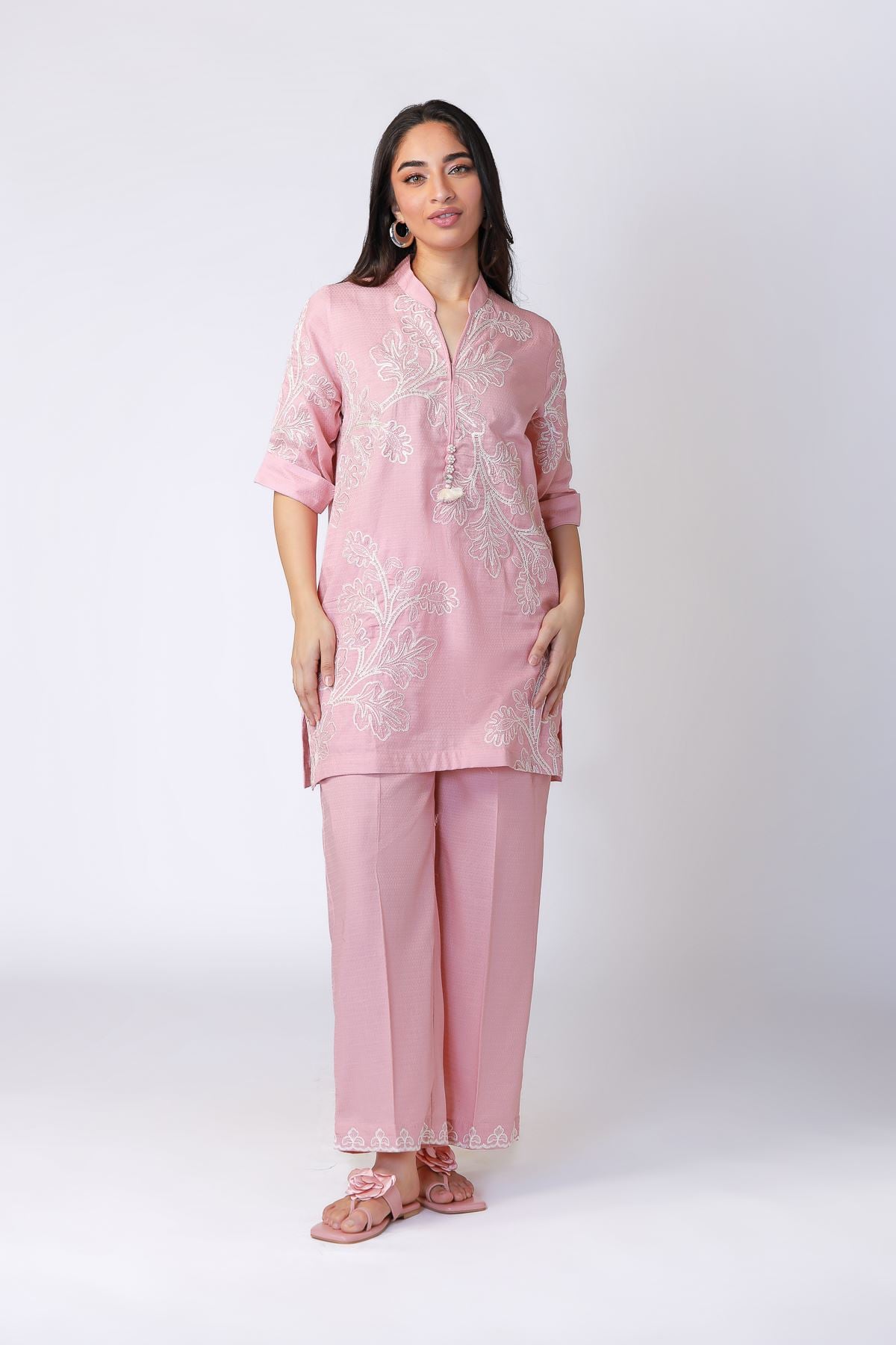 Embroidered Cotton Dobby Pants - 25-W02iB-09TA-VG