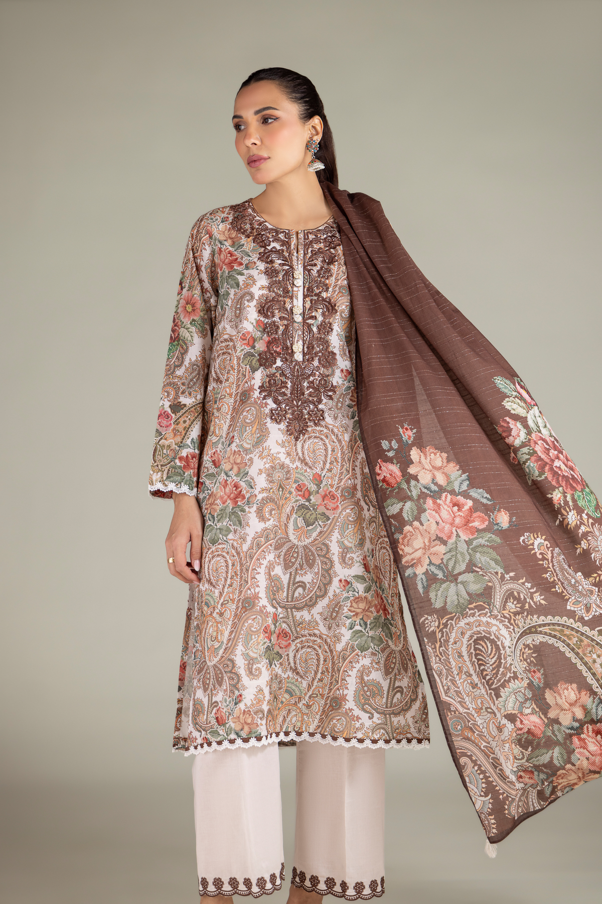 Embroidered Mesuri Fabrics 3 Piece - A22-26-123FF1-VG