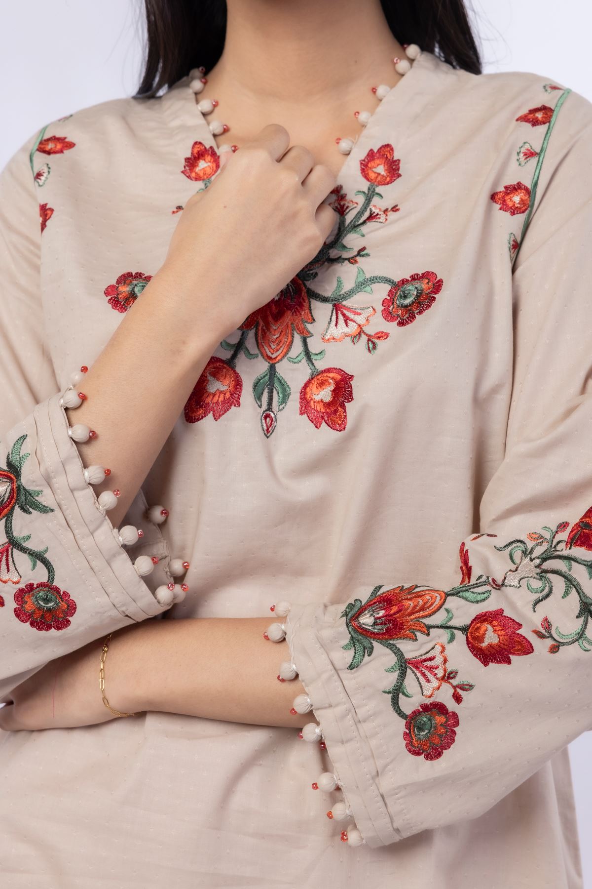 Embroidered Cotton Dobby Kurta - 25-10-11E12-03TB-VG