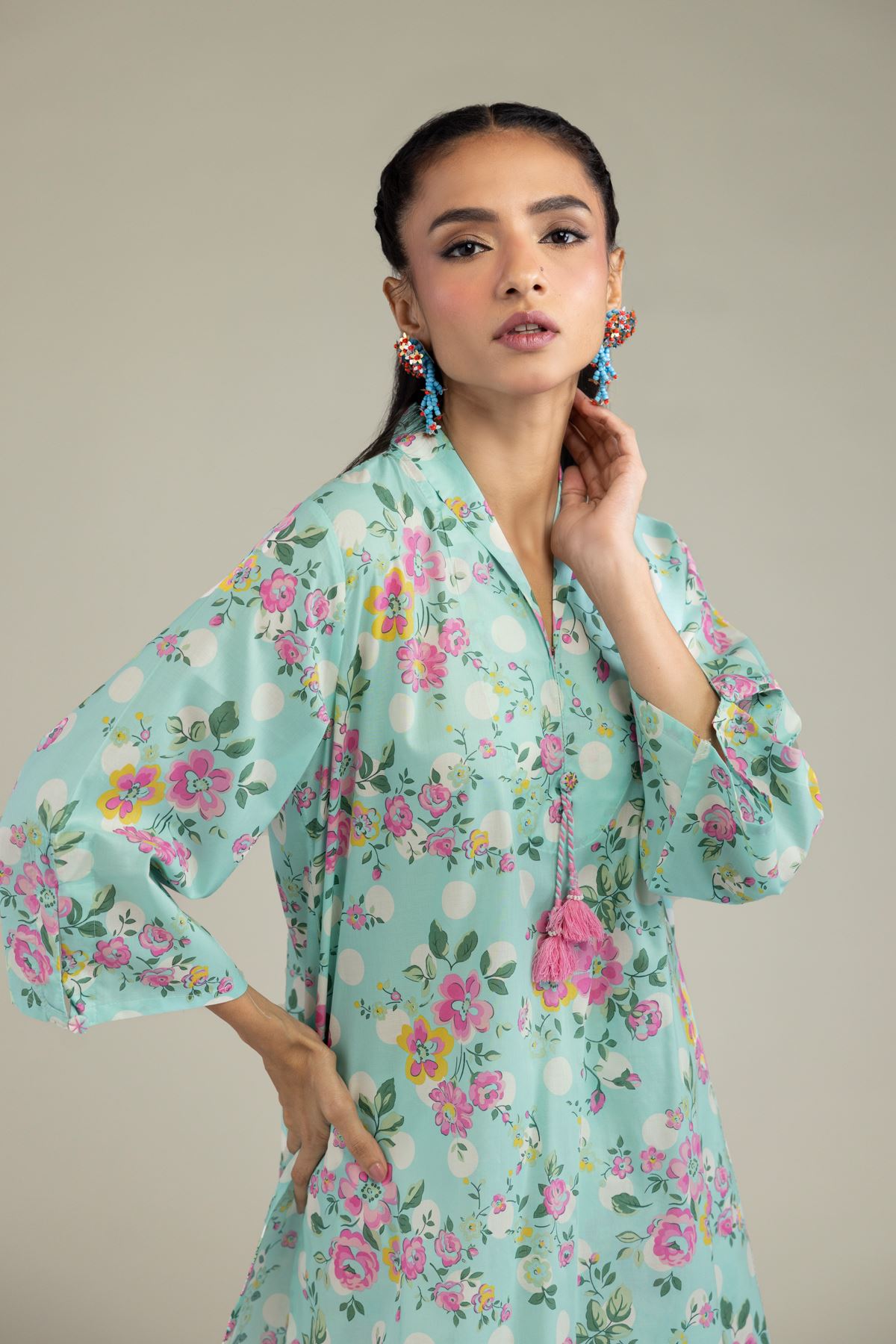 Printed Cambric Floral Mint Kurta - 25-10-12E7-10TB-VG