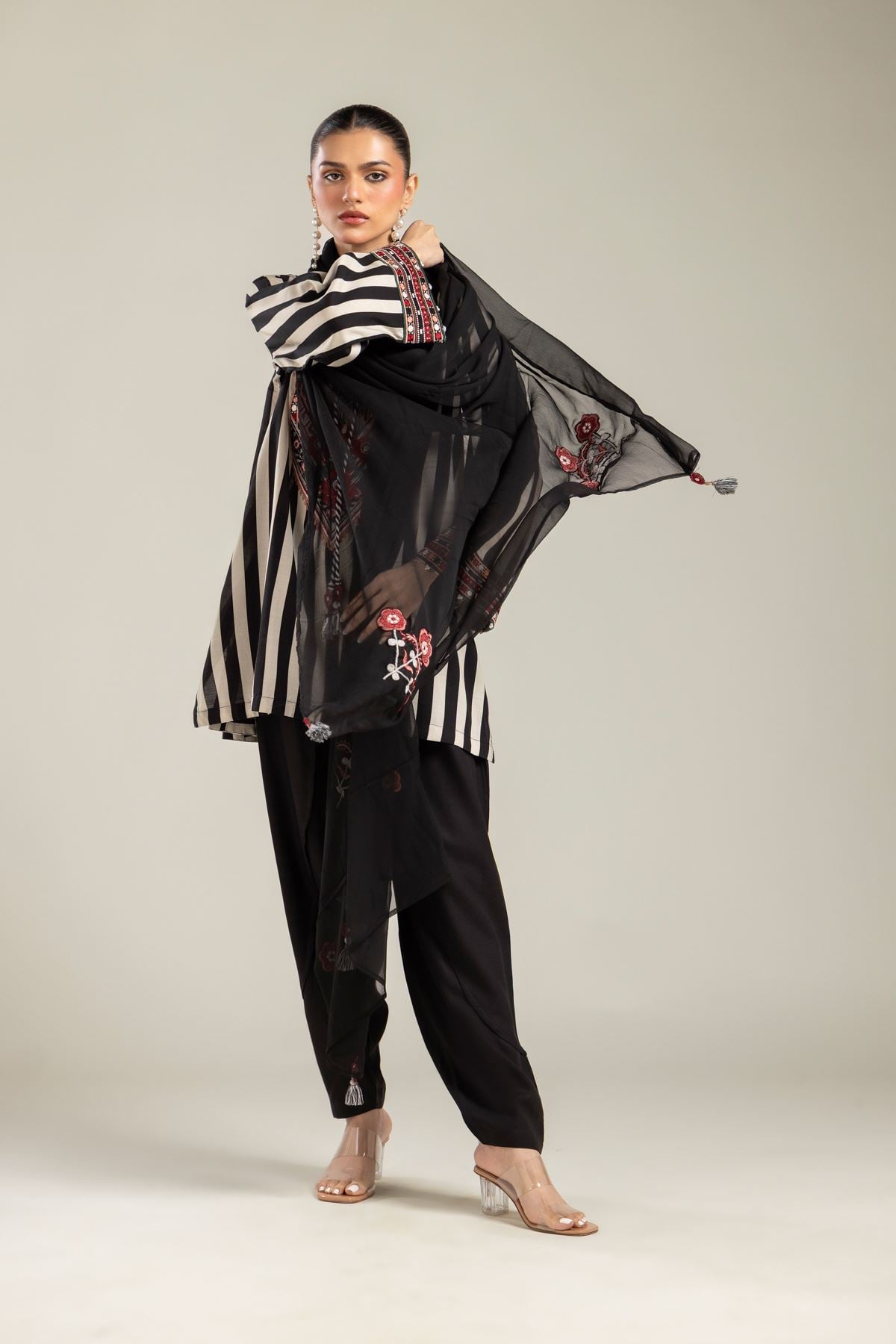 Embroidered Chiffon Black Chiffon Dupatta - 2-26-202-A-G-VG