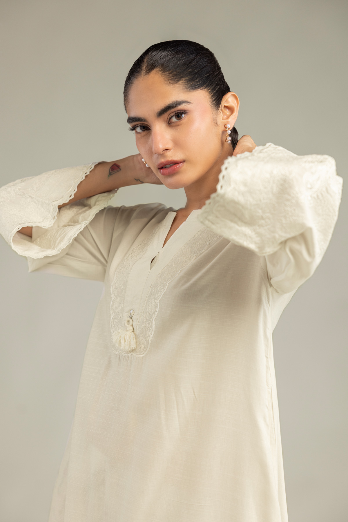 Embroidered Raw Silk Off-White Silk Kurta - 1-26-102-A-F-VG
