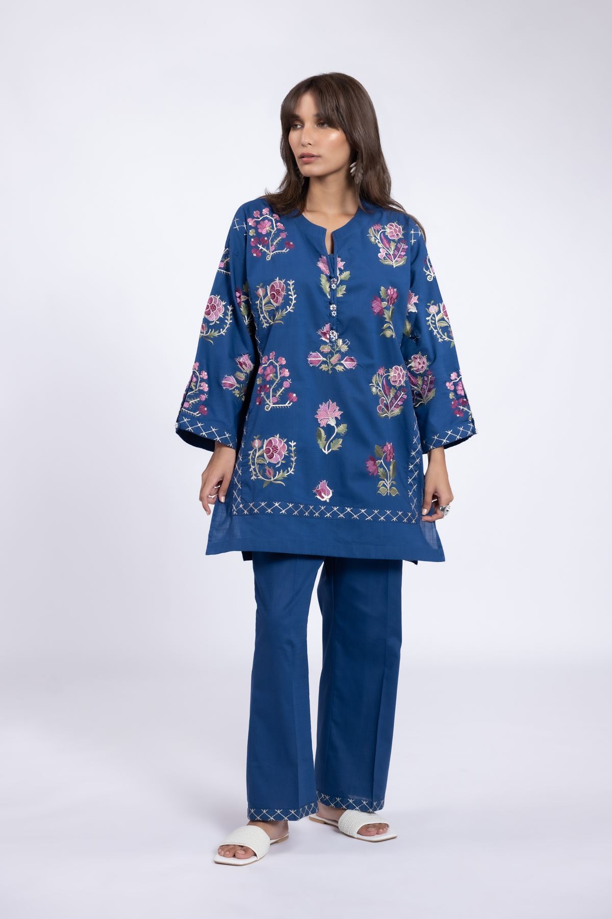 Embroidered Crosshatch Poplin Pants - 25-05E57-01BB-VG