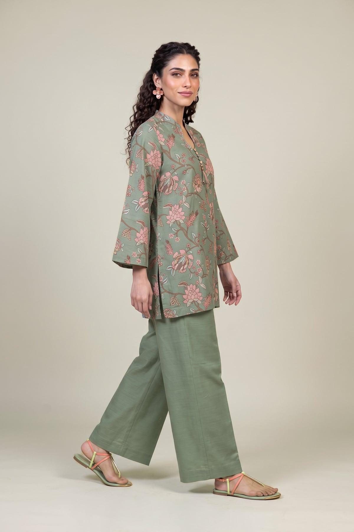 Printed Light Khaddar Solid Mint Pants - 2-26-202-A-D-VG