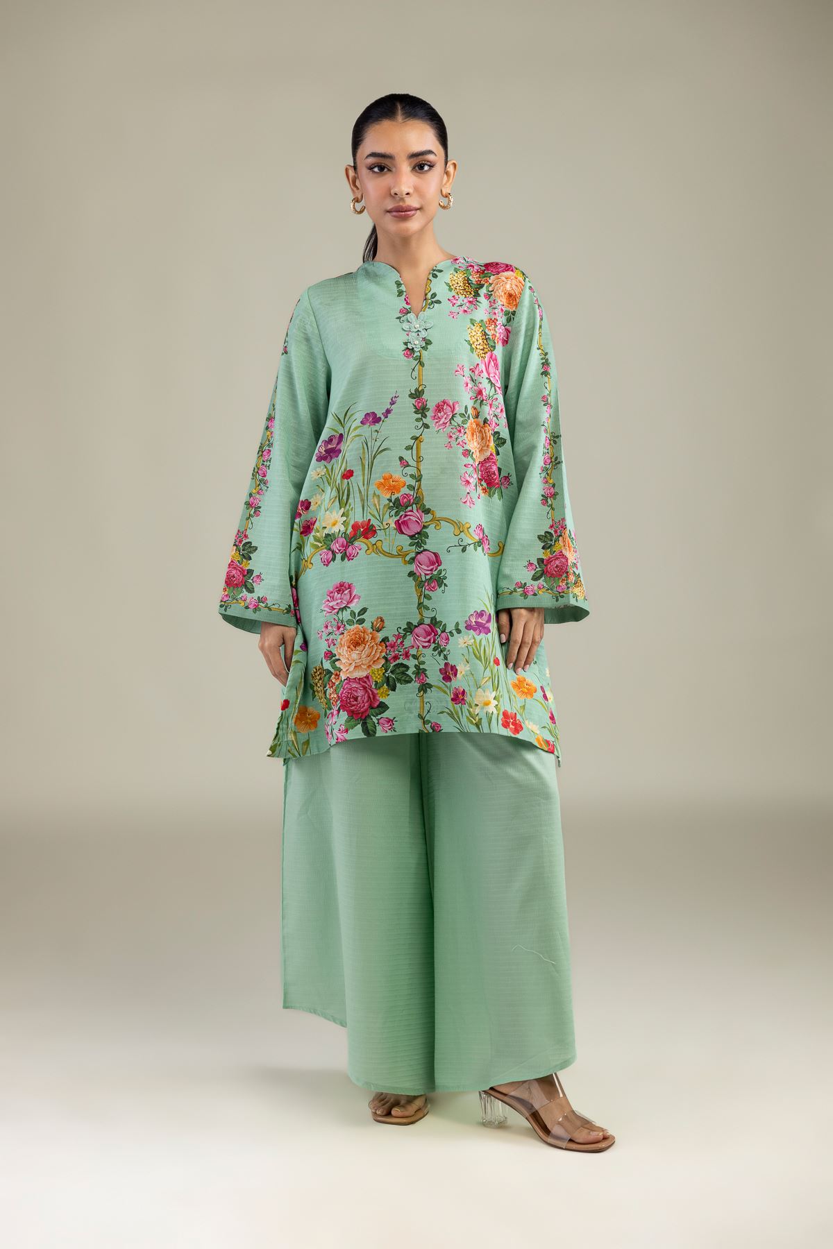 Printed Cotton Dobby Mint Dobby Kurta - 1-26-220-B-E1-VG