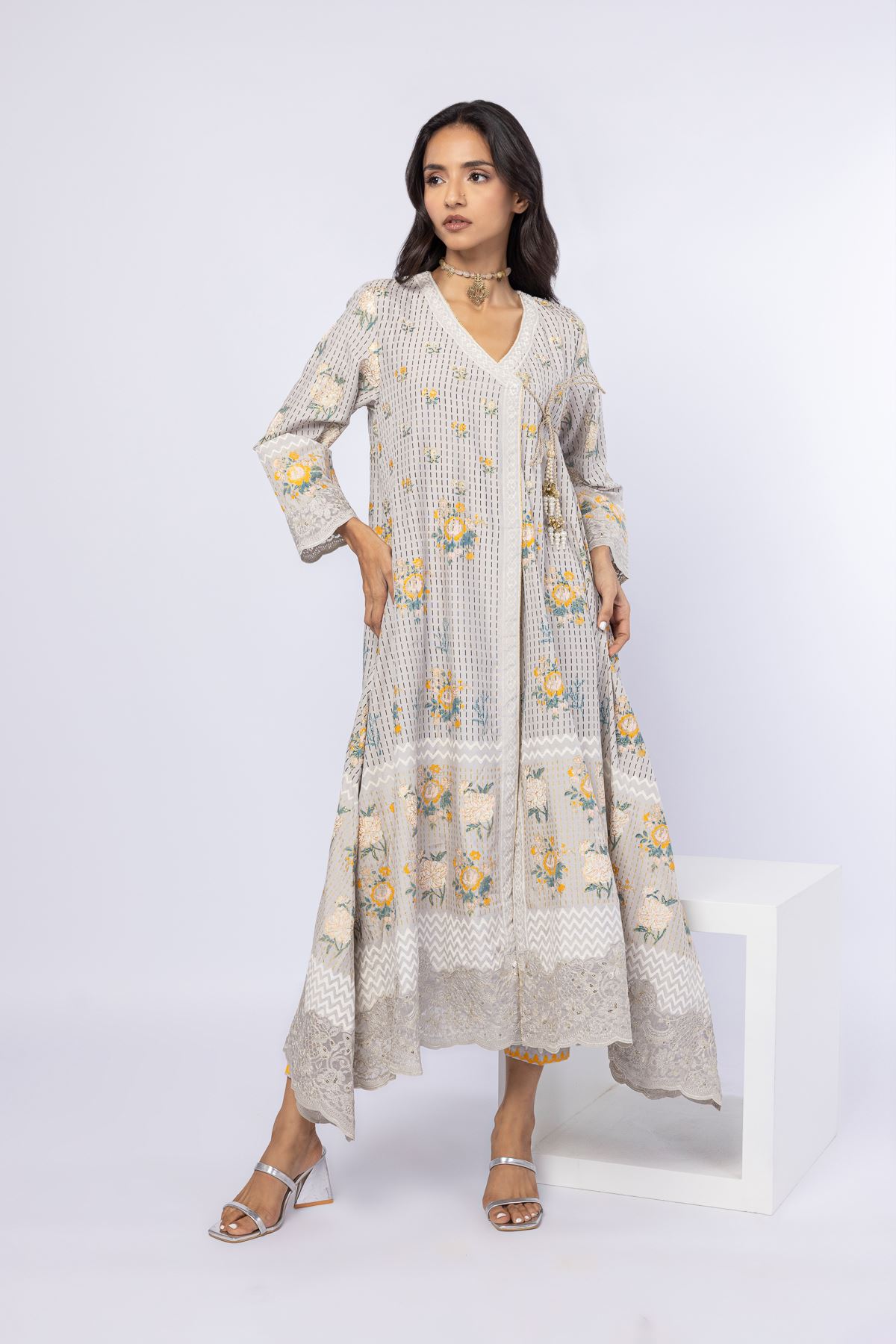 Embroidered Raw Silk Kurta - 25-05S22-08TB-VG