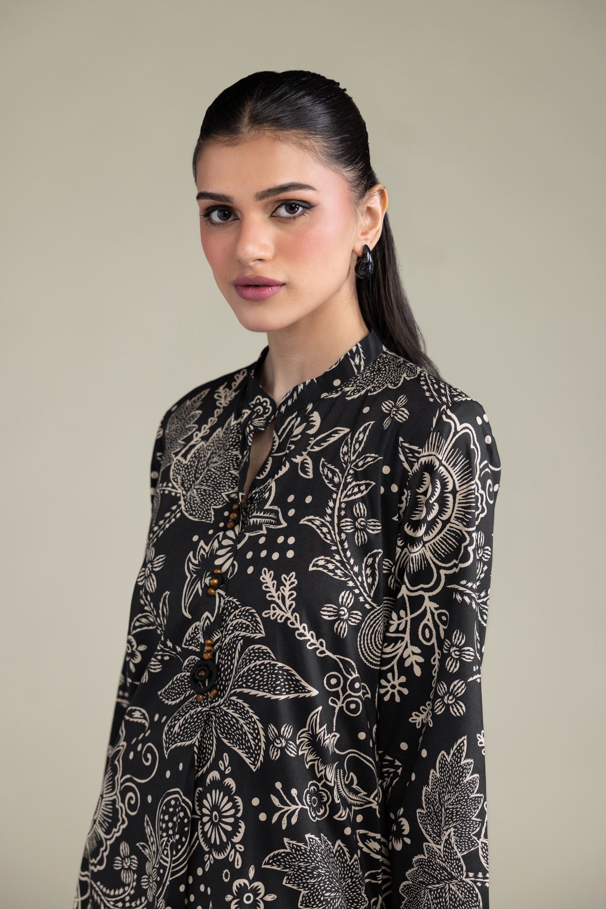 Printed Cotton Viscose Black Longline Kurta - 1-26-206-A-H1-VG