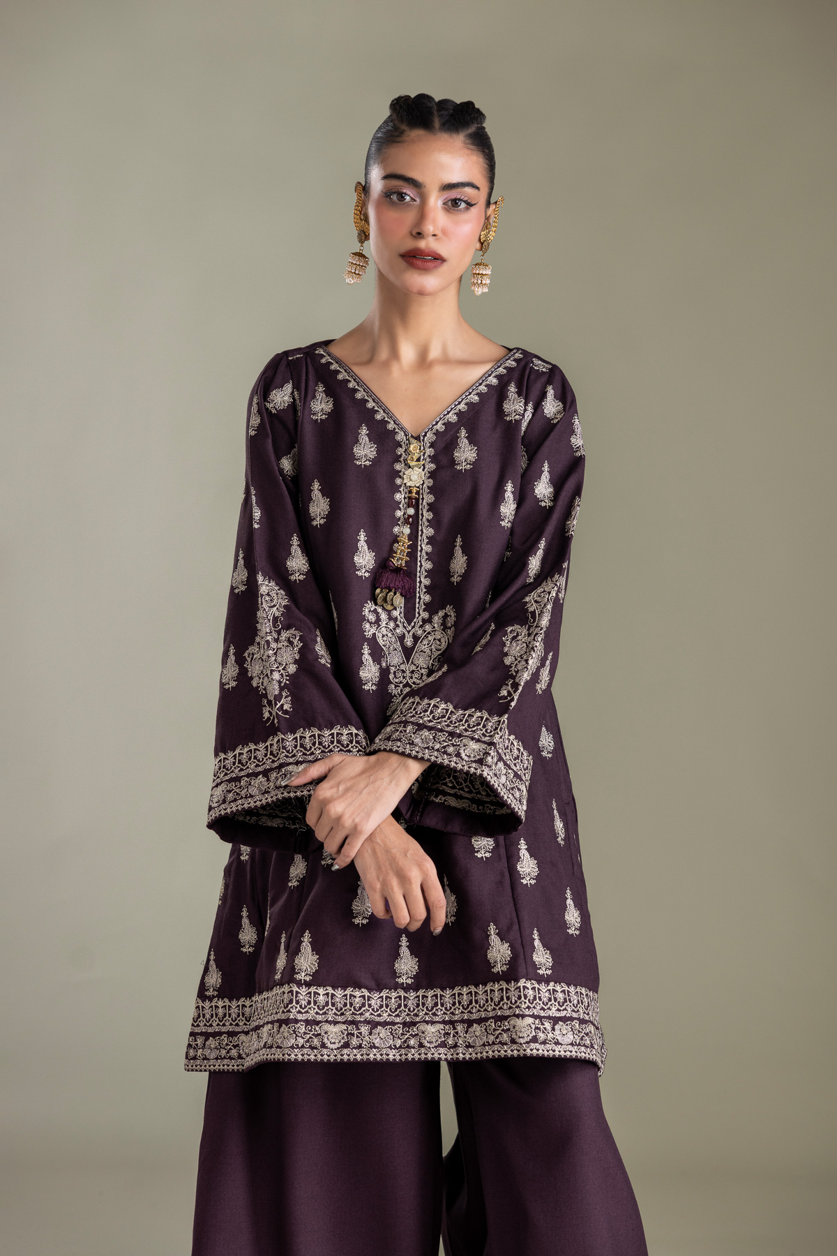Embroidered Heavy Blended Viscose Purple Viscose Kurta - 1-26-433-A-C1-VG
