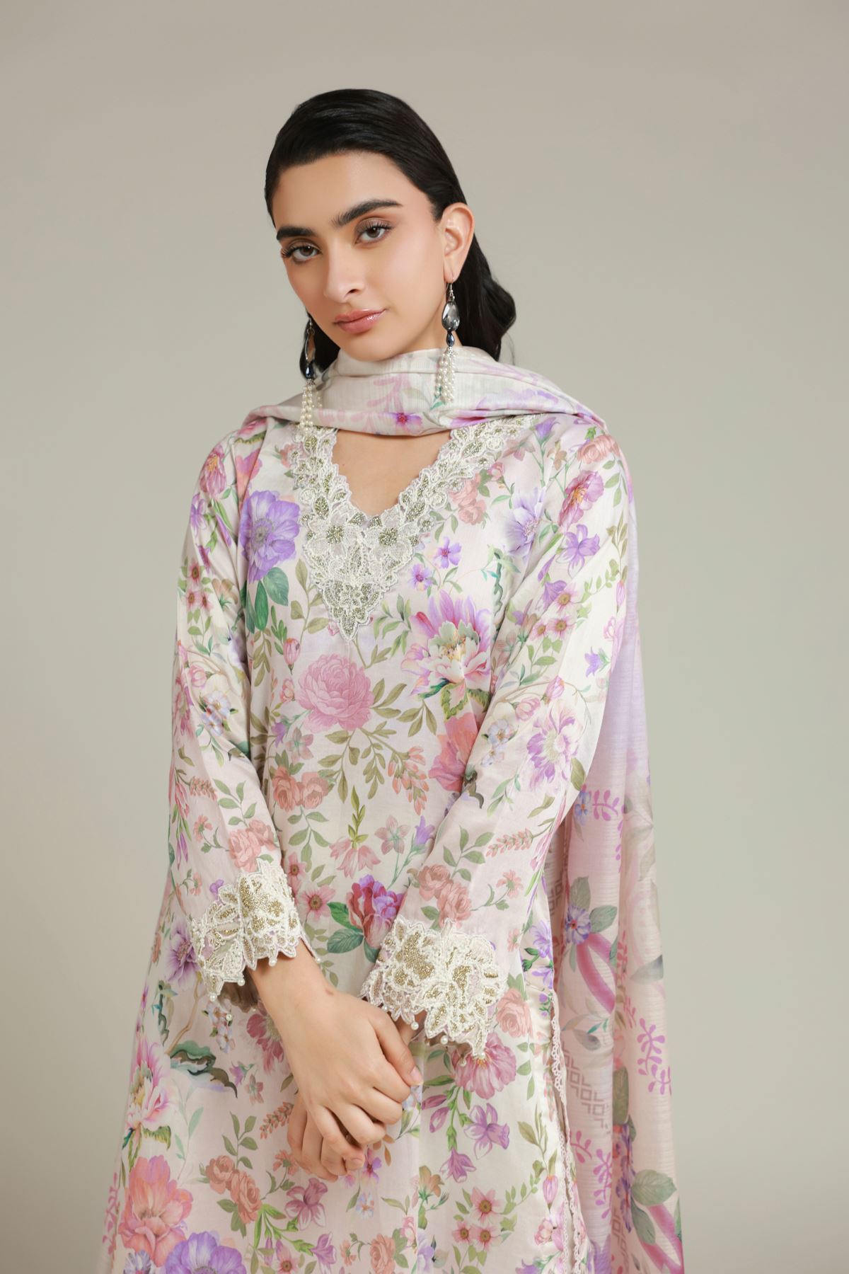 Printed Satin Tailored 3 Piece - T-A22-26-108FI-VG