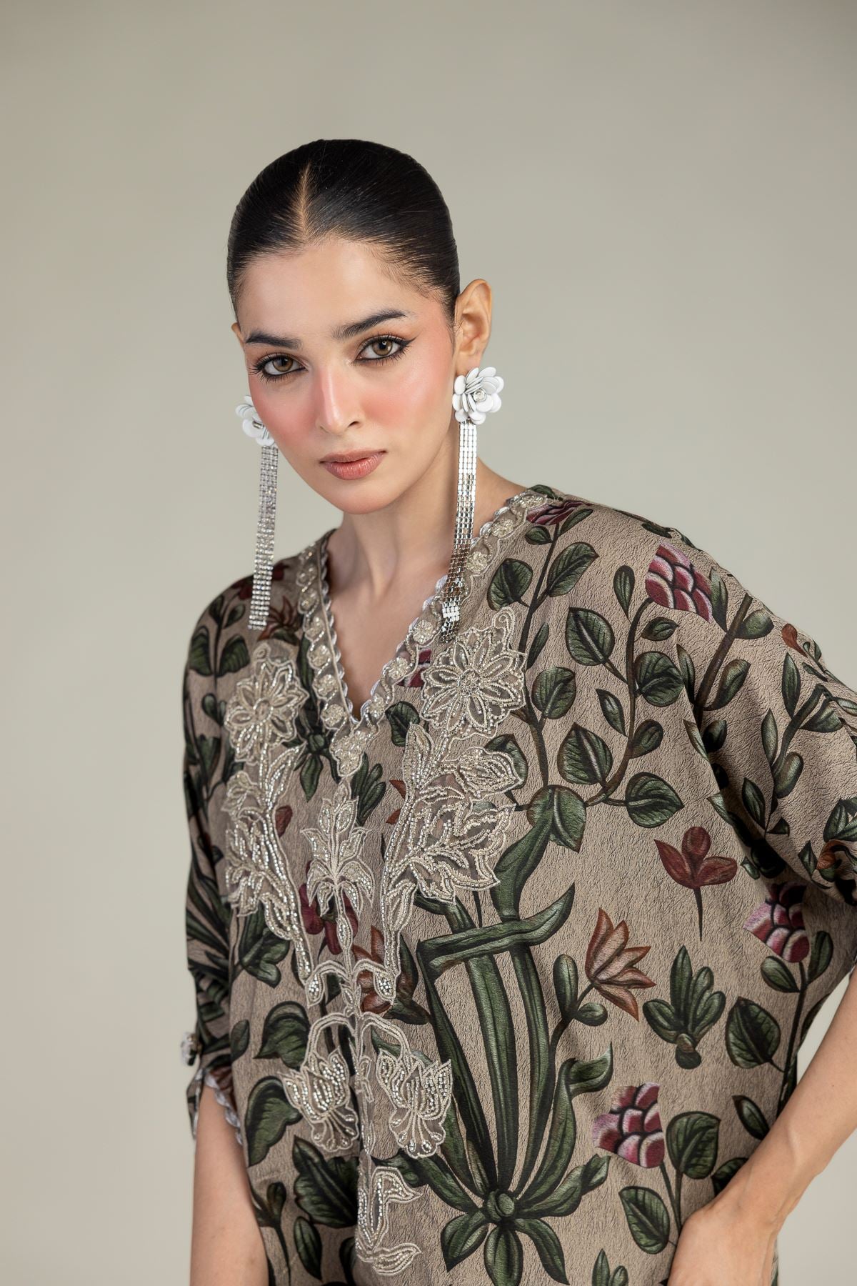 Embroidered Raw Silk Floral Long Kurta - 2-26-203-A-F1-VG