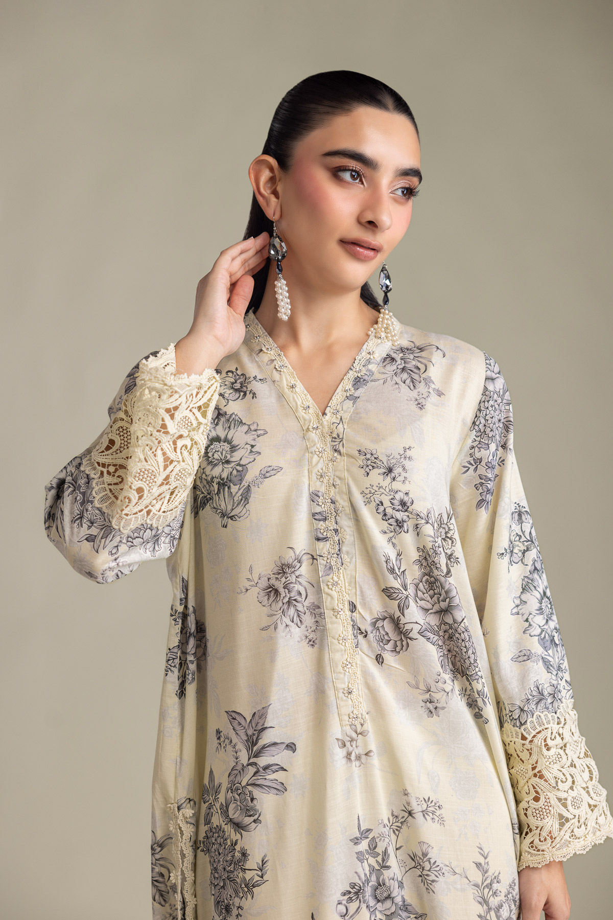 Printed Raw Silk Floral Silk Kurta - 1-26-415-A-A1-VG