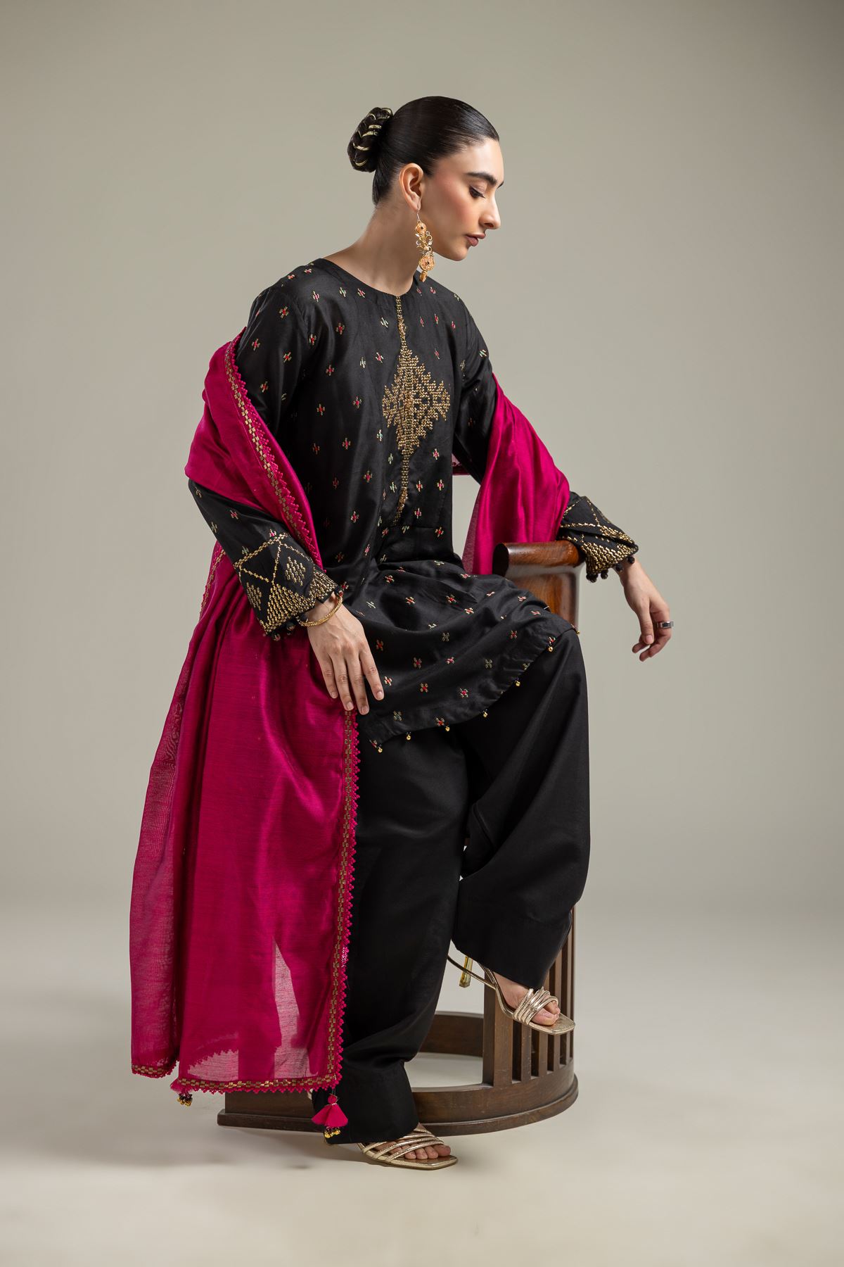 Raw Silk Short Black Kurta - 2-26-107-A-F-VG