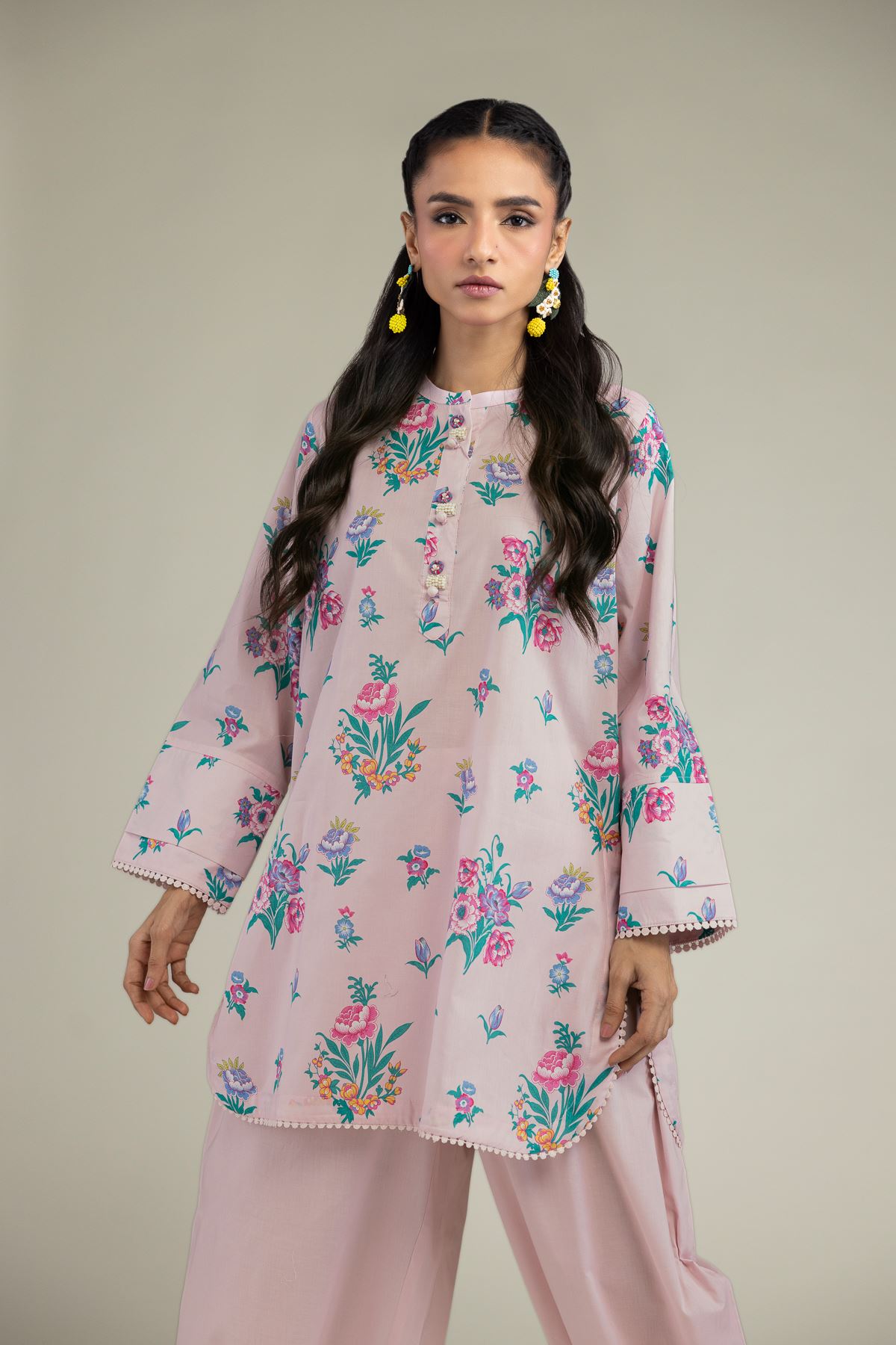 Printed Cambric Short Pink Kurta - 2-26-207-A-C1-VG