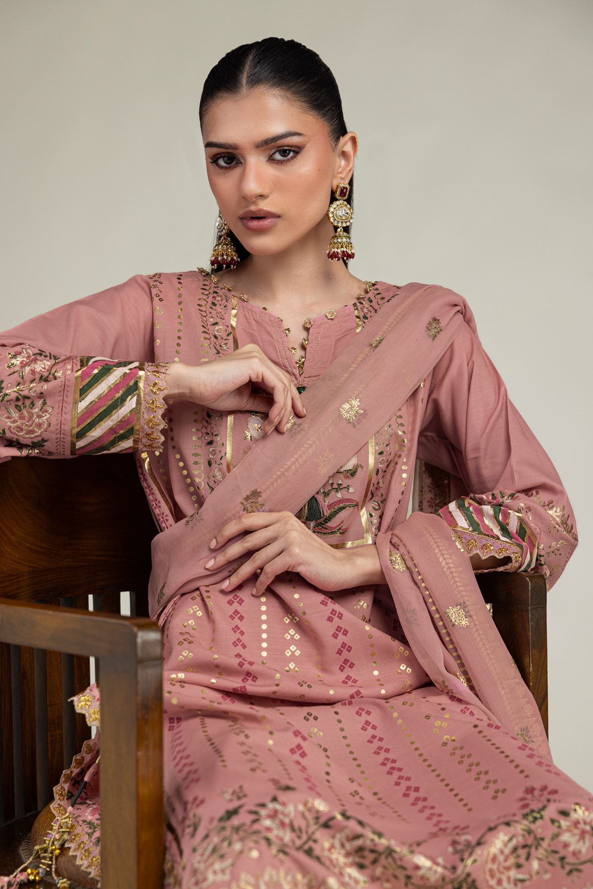 Embroidered Raw Silk 3-Piece Co-ords Set - 8-26-206-A-B1-VG