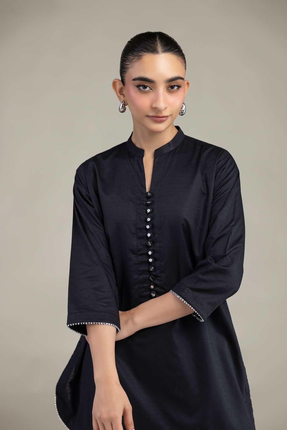 Embroidered Textured Cotton Viscose Black Cotton Kurta - 1-26-245-A-D2-VG