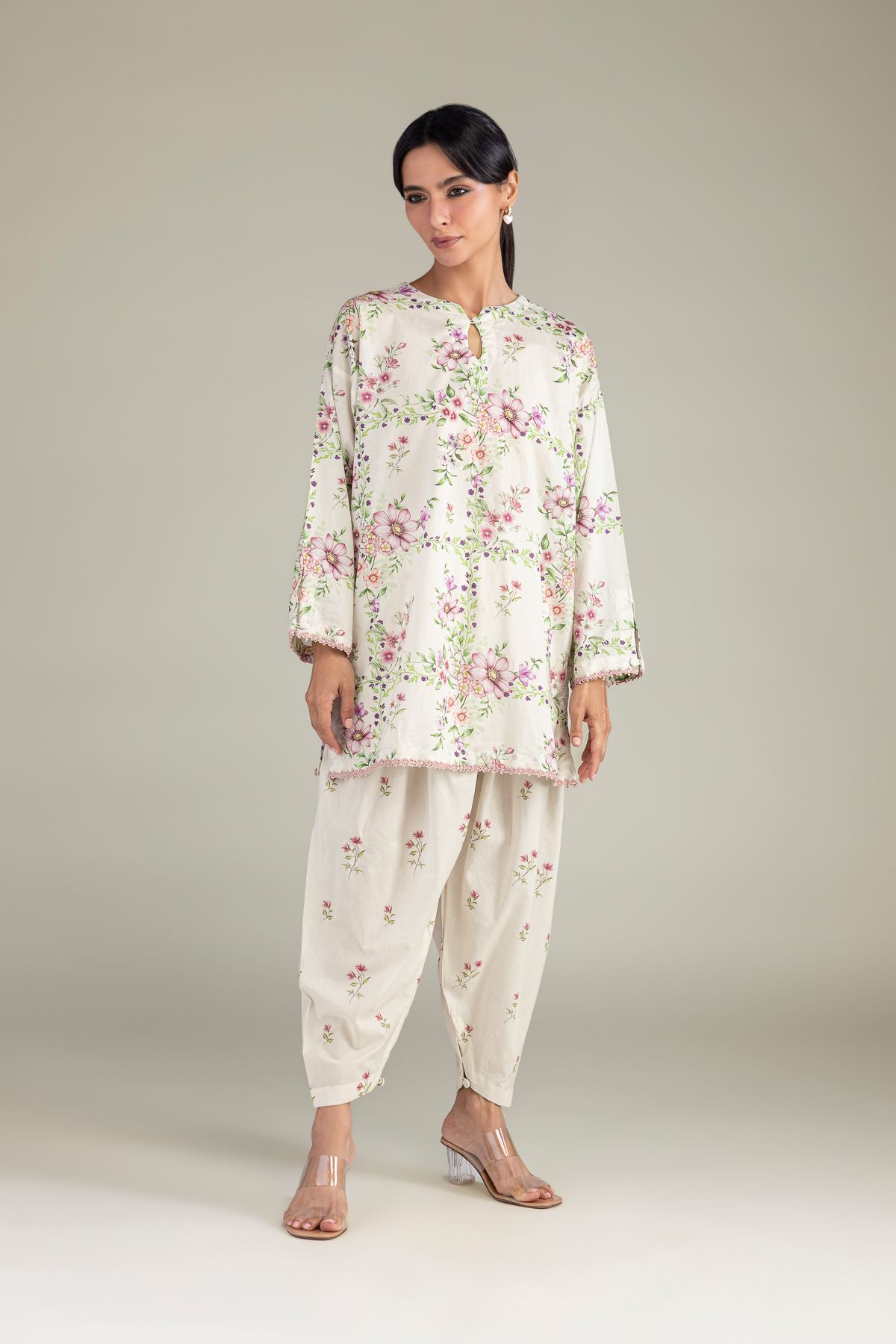 Printed Cambric Floral Short Kurta - 12-26-301-A-E1-VG