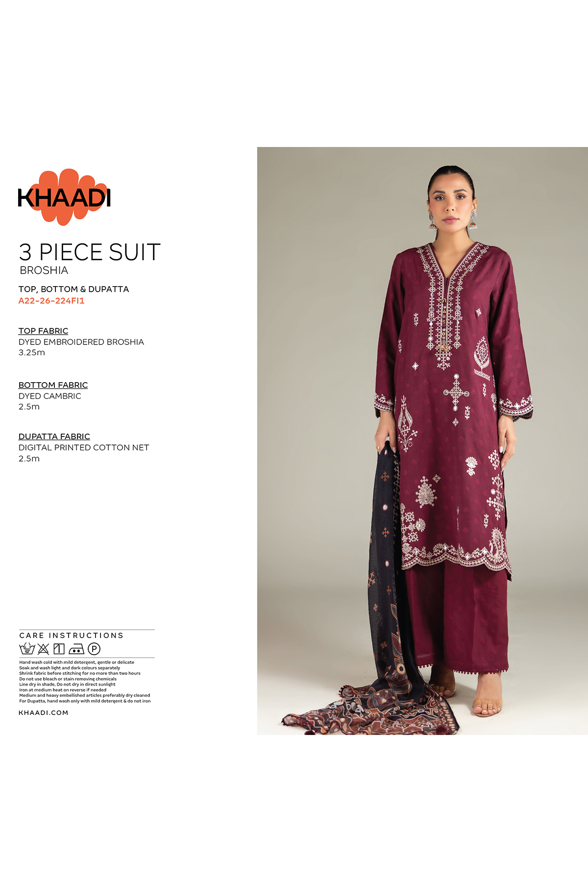 Embroidered Broshia Fabrics 3 Piece - 2-26-308-A-B1-VG