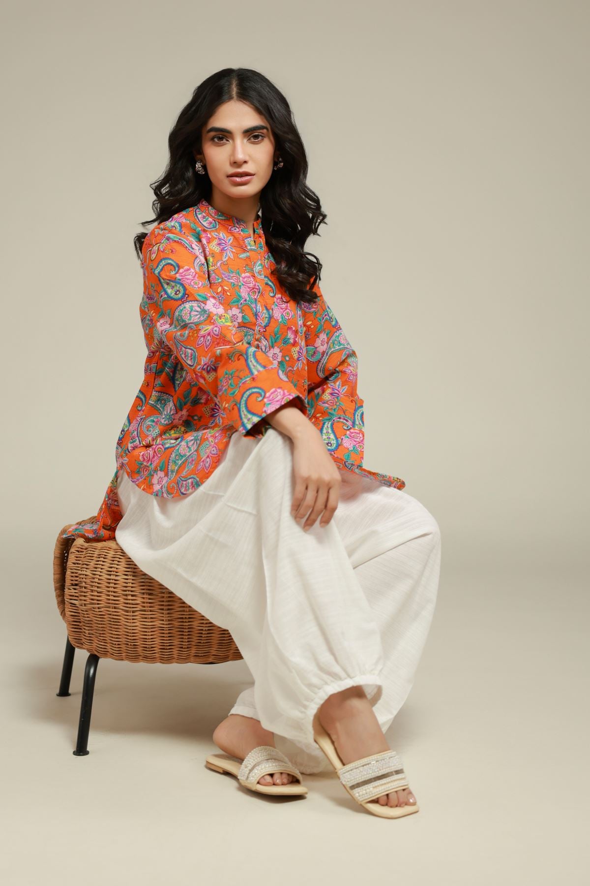 Printed Textured Cotton Floral Paisley Kurta - 1-26-101-A-E-VG