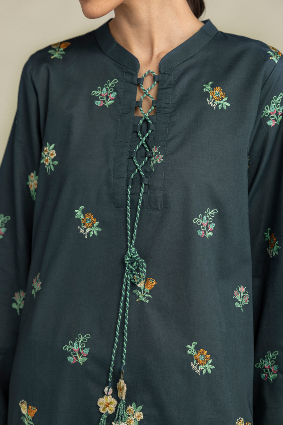 Embroidered Cambric Green Cambric Kurta - 8-26-303-A-C1-VG