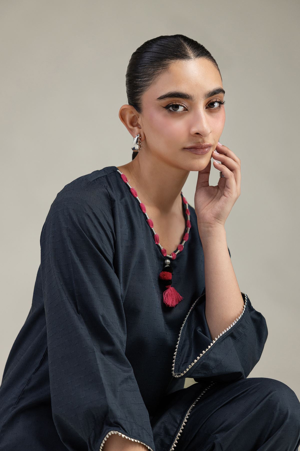 Embroidered Textured Cotton Viscose V-Neck Cotton Kurta - 1-26-236-A-J1-VG